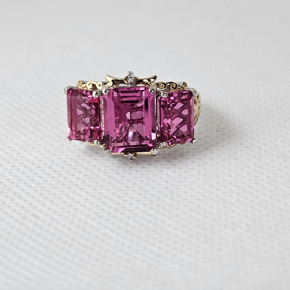 Radiant Orchid Quartz & White Zircon Ring Vermeil Platinum Sterling Silver Sz 7 - Picture 7 of 10